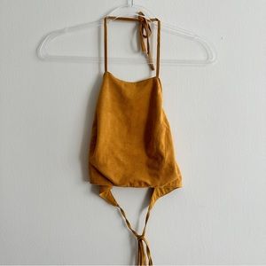 Halter open back crop top in camel